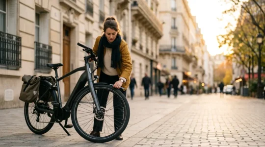 Cycliste en contexte urbain proche de son domicile illustrant l'importance de l'assistance vélo 0 km