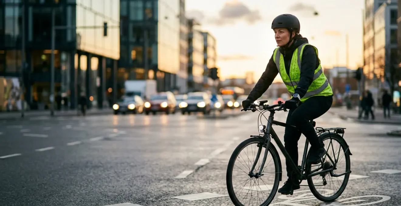 Cycliste circulant en ville en toute sécurité avec équipements adaptés