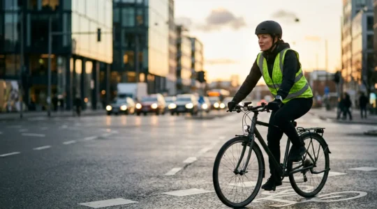 Cycliste circulant en ville en toute sécurité avec équipements adaptés