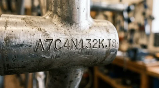 Gros plan d'une gravure de marquage antivol Bicycode sur un cadre de vélo avec certificat de propriété