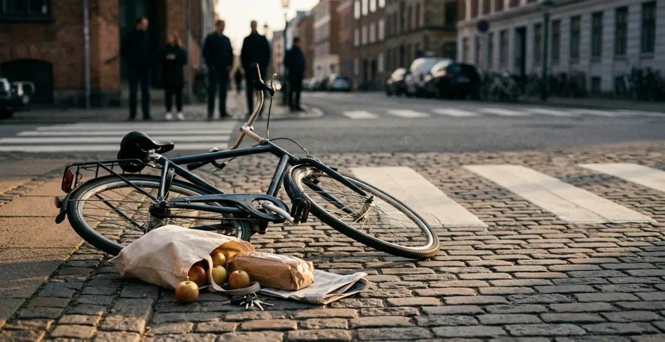 Scène d'accident urbain entre cycliste et piéton illustrant les conséquences juridiques
