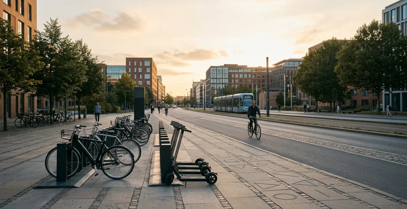 Illustration d'une mobilité urbaine diversifiée combinant plusieurs modes de transport