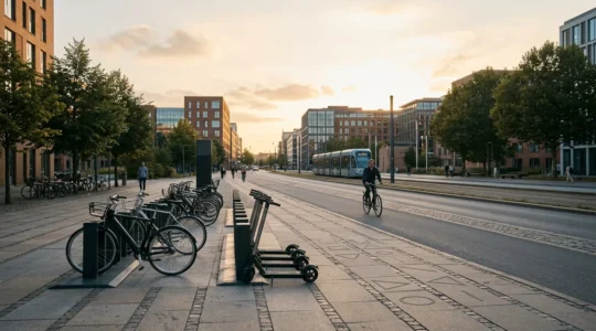 Illustration d'une mobilité urbaine diversifiée combinant plusieurs modes de transport